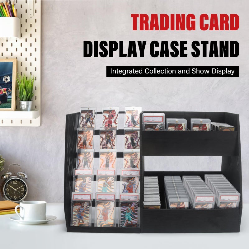 GIASSVIO 5-Tier Trading Card Display,Large Capacity Card Display Stand with 8-Row Storage & 8 Stoppers + Dividers,Wooden Graded Card Display Holds 200+ PSA BGS SGC Slabs for Sports Card and Game Card Collection - Image 4