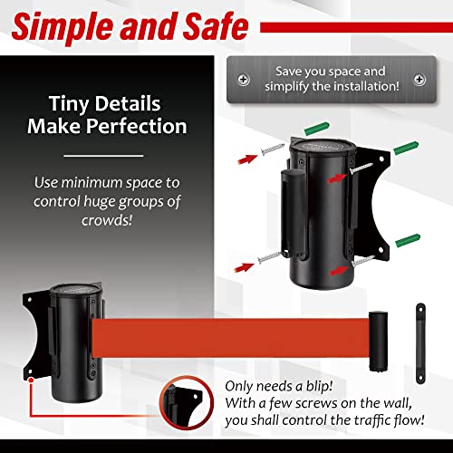 DuraSteel Wall Mount Retractable Belt Barrier - 9.2 Ft Red Safety Belt in Sturdy Black Casing - Guardian 1.0 Indoor & Outdoor Do Not Cross Caution Tape for Crowd Control Queue Barrier, Line Divider - Image 5
