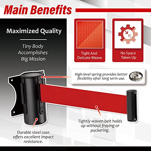 DuraSteel Wall Mount Retractable Belt Barrier - 9.2 Ft Red Safety Belt in Sturdy Black Casing - Guardian 1.0 Indoor & Outdoor Do Not Cross Caution Tape for Crowd Control Queue Barrier, Line Divider - Image 3