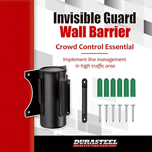 DuraSteel Wall Mount Retractable Belt Barrier - 9.2 Ft Red Safety Belt in Sturdy Black Casing - Guardian 1.0 Indoor & Outdoor Do Not Cross Caution Tape for Crowd Control Queue Barrier, Line Divider - Image 2