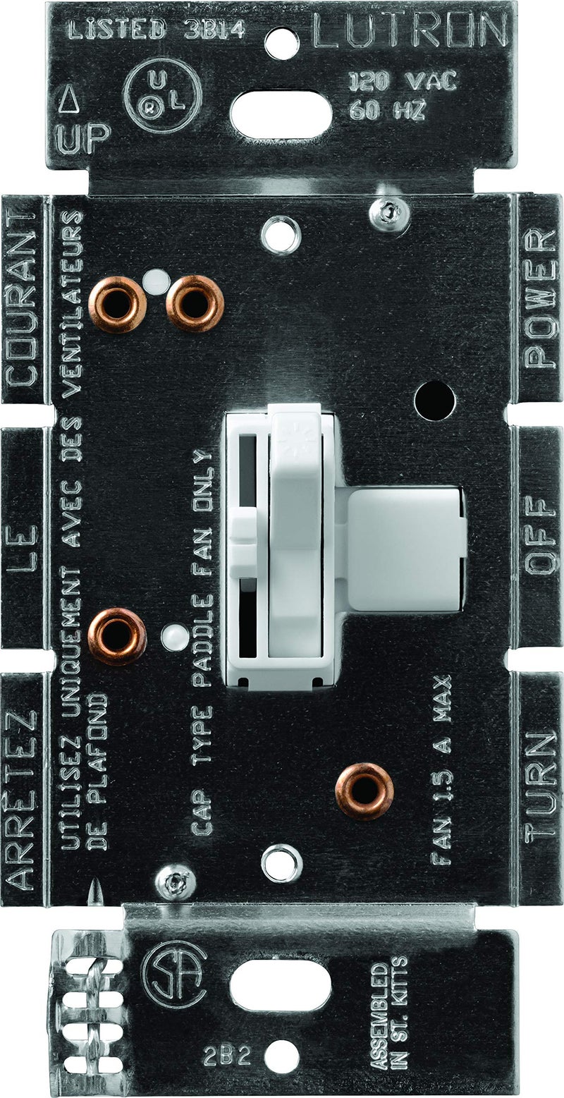 Lutron Toggler 3 Speed Fan Control, 1.5-A Single Pole/3-Way TGFSQ-FH-WH, White - Image 1