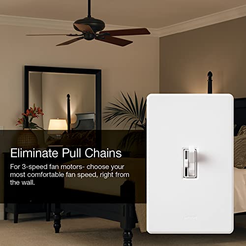 Lutron Toggler 3 Speed Fan Control, 1.5-A Single Pole/3-Way TGFSQ-FH-WH, White - Image 3