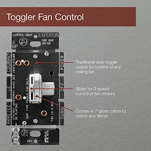Lutron Toggler 3 Speed Fan Control, 1.5-A Single Pole/3-Way TGFSQ-FH-WH, White - Image 4