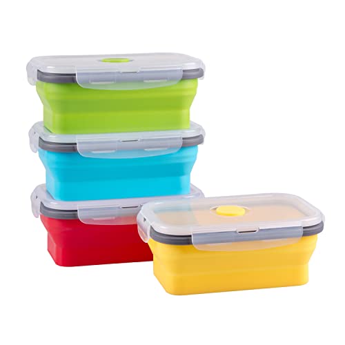 Collapsible Food Storage Containers with Airtight Lid 169 oz Small Kitchen Stacking Silicone Collapsible Meal Prep Container Set for Leftover Microwave Freezer Dishwasher Safe 4 Colors Set of 4