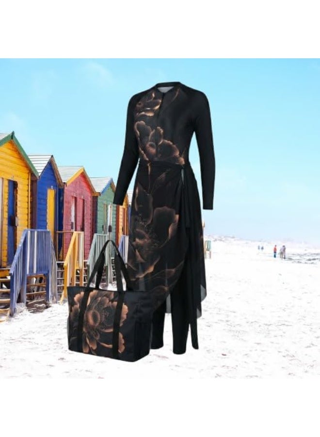 Women's Lycra Burkini Swimsuit 4 Pieces - Jumpsuit, Pocket, Swim Cover-up, Turban and Bag for Beach and Swimming Pools (WL15) - Image 4