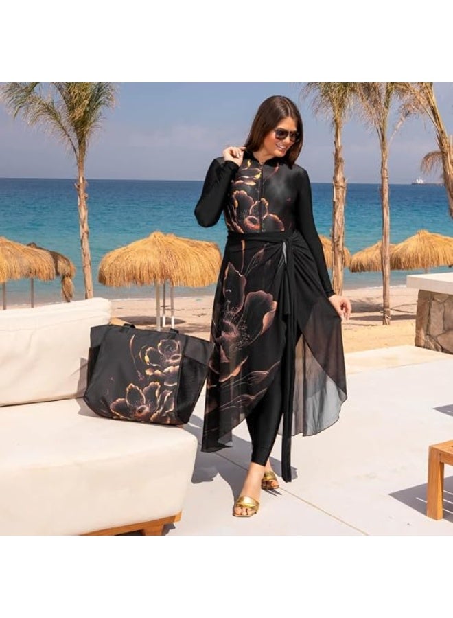 Women's Lycra Burkini Swimsuit 4 Pieces - Jumpsuit, Pocket, Swim Cover-up, Turban and Bag for Beach and Swimming Pools (WL15) - Image 3