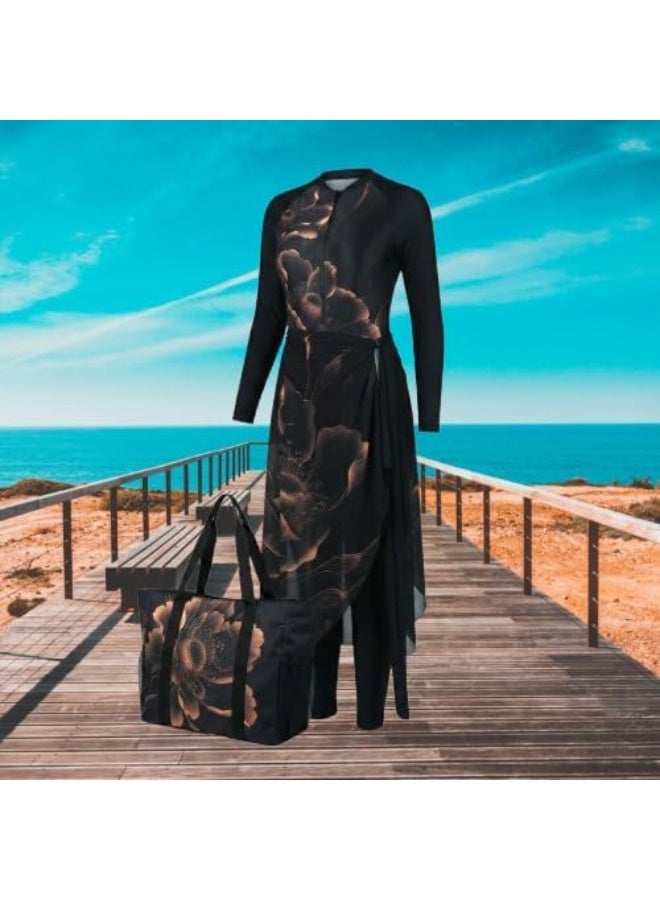 Women's Lycra Burkini Swimsuit 4 Pieces - Jumpsuit, Pocket, Swim Cover-up, Turban and Bag for Beach and Swimming Pools (WL15) - Image 2