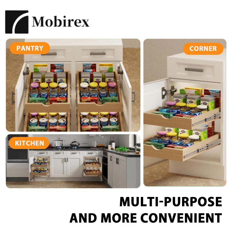 Mobirex Pull Out Drawers for Cabinet Wood Slide Out Cabinet Organizer and Storage Cabinet Kitchen Drawers Slide Out Shelves Pull Out Shelves in Kitchen Pantry Bathroom with Soft Close 15"W x 22"D x 3"H - Image 5