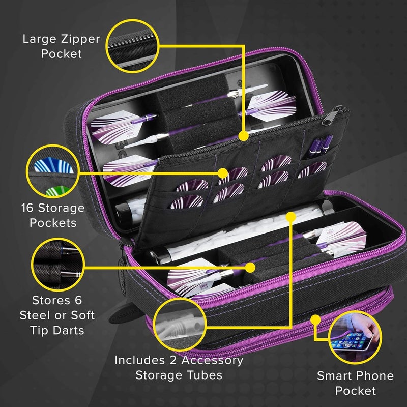 CASEMASTER Plazma Pro, 6 Dart Case for Soft and Steel Tip Darts, Features Large Front Mobile Device Pocket, Built-In Storage Tubes and Pockets for Flights, Tips, Shafts, and Personal Items - Image 2