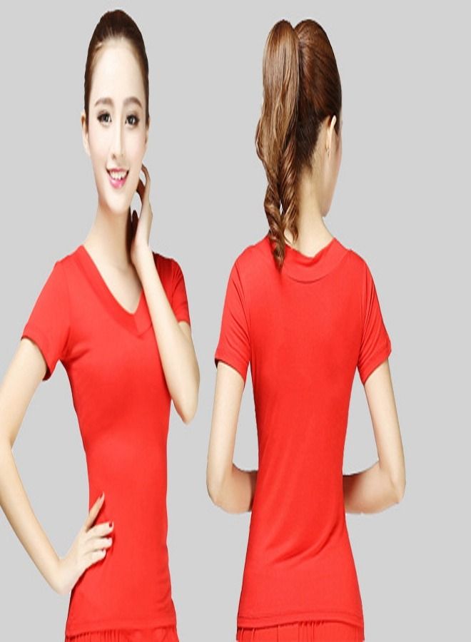 Loquat Women's Square Dance Top Short Sleeve V-neck Dance Dress  - Image 1