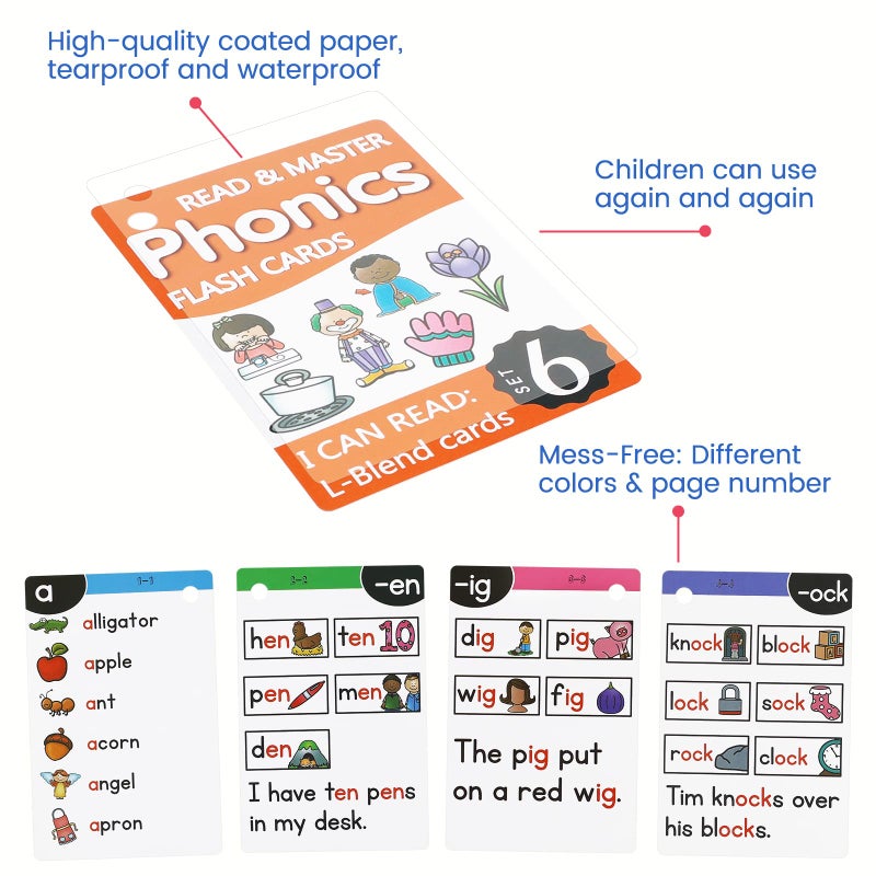 HAPTIME Phonics Flash Cards, 67 Pcs Sight Words Flash Cards Kindergarten, Phonics Games for Kids Age 4-8, Learn to Read in 15 Phonic Stages, Educational Learning Activities for PreK 1st 2nd 3rd Grade  - Image 2