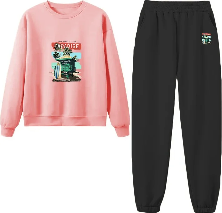 DogFish Tracksuit Set Oversize Pawsitivestylish Printed Tracksuit Set,lover,couple Combination Pink