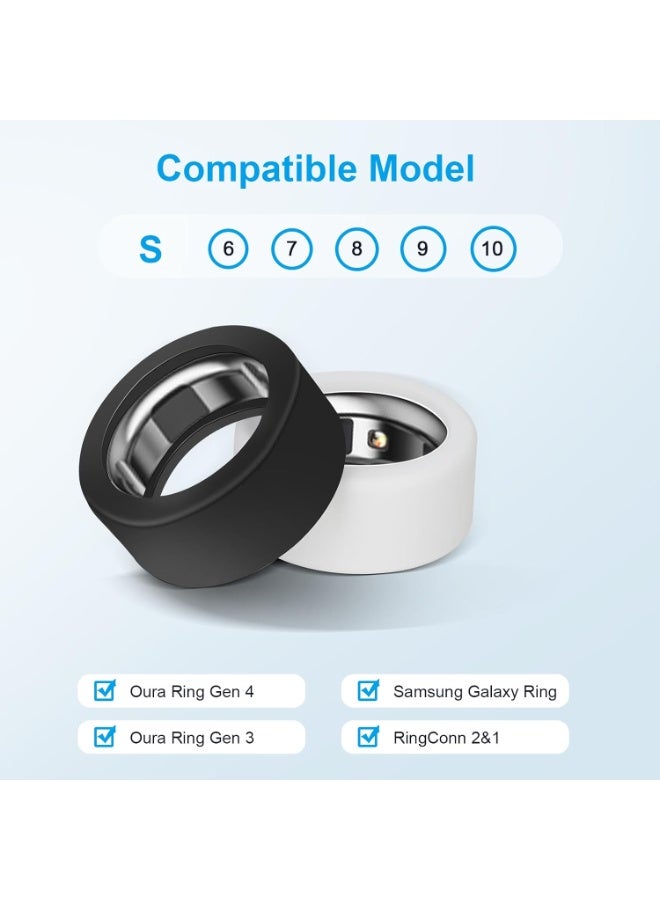 2 حزمة غطاء حلقة لـ Oura Gen 4 / Oura 3 / Ringconn حلقة ذكية ، مكافحة الخدش السيليكون المرنة حامي حالة الرجال والنساء يعملون خارج صالة الرياضة (أبيض + أسود ، S 6 7 8 9 10) - Image 2