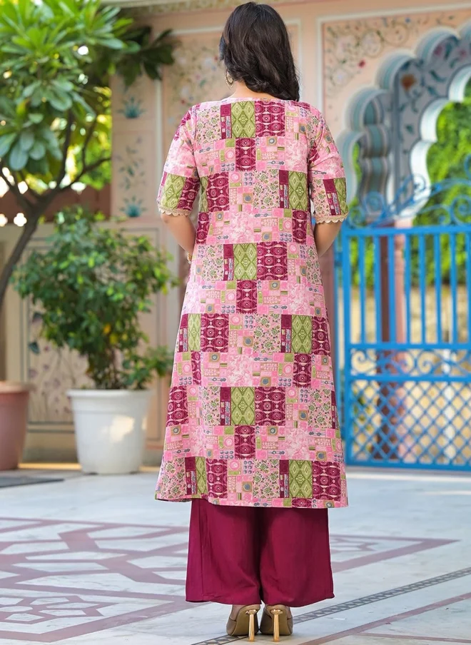 AKS  Maroon Silk Blend Crop Top, Palazzo, and Shrug Set for Women for Women | Best Price UAE