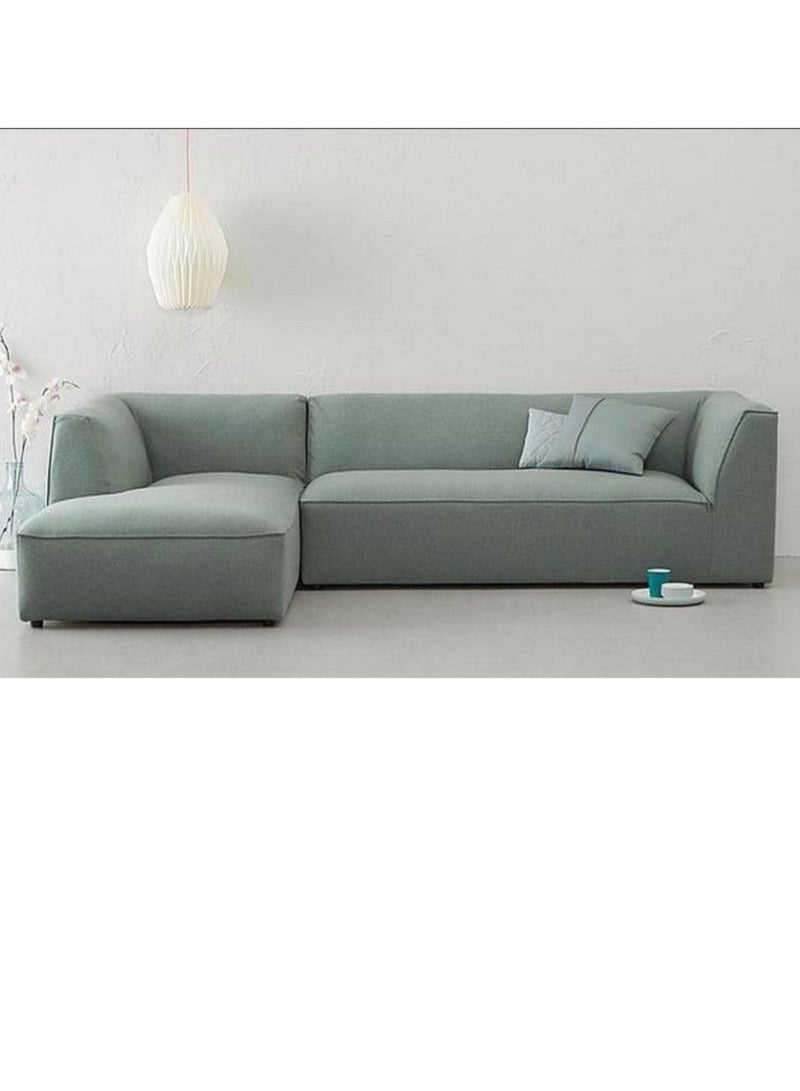 KARNAK Liza 2 Pieces Velvet Fabric Sectional L-Shape Trendy Sofa- Light Green  - Image 1