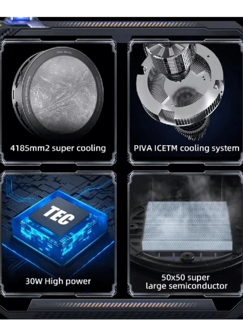 piva - BR5-MAX PIVA iPad Cooling Fan with 3 speeds 30w to meet different cooling requirements and a light control button to adjust the lighting color, adding an atmosphere of fun during use and a magnetic iron piece helps to securely fix the fan on the iPad - Image 1