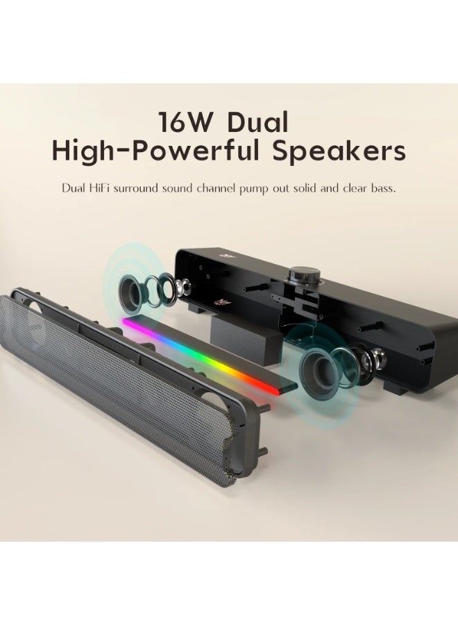 أونيكوما مكبر صوت ONIKUMA L16 متوافق مع البلوتوث مع إضاءة RGB، مكبر صوت قوي للكمبيوتر، شريط صوت محمول للتلفزيون والمسرح المنزلي وألعاب الكمبيوتر - Image 3