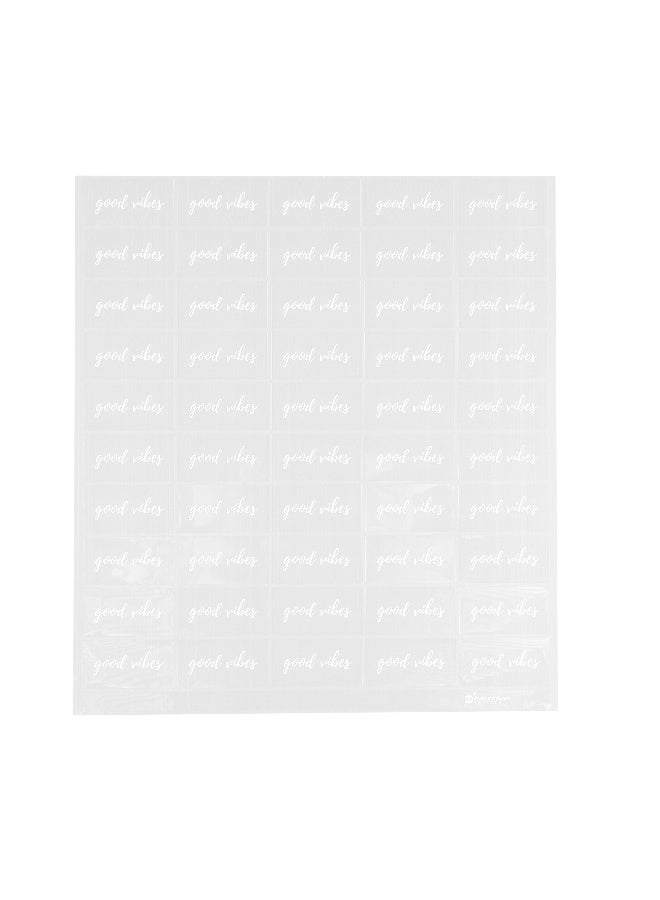 Restaurantware 1.9 x 1 Inch Good Vibes Juice Bottle Labels, 100 Self-Adhesive Labels For Bottles - Resists Condensation, For Drink Pouches, Clear With White Font Plastic Water-Resistant Labels - Image 2