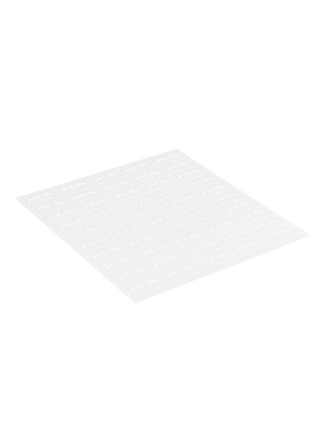 Restaurantware 1.9 x 1 Inch Good Vibes Juice Bottle Labels, 100 Self-Adhesive Labels For Bottles - Resists Condensation, For Drink Pouches, Clear With White Font Plastic Water-Resistant Labels - Image 1