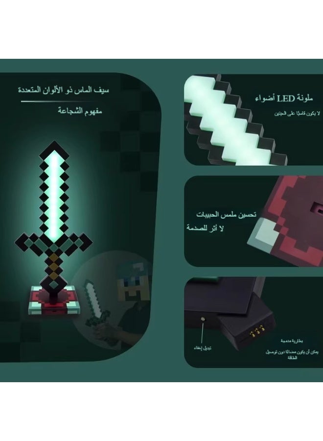 مصباح مكتب USB على شكل سيف الماس من ماينكرافت بطول 38.5 سم - ضوء ليلي LED - زخرفي، ممتع، آمن ورائع - لعبة ضوء مزاجية بجانب السرير للأطفال، الصبيان، المراهقين، البالغين واللاعبين - مثالي لغرف النوم العائلية، غرف المعيشة أو المكاتب - Image 3