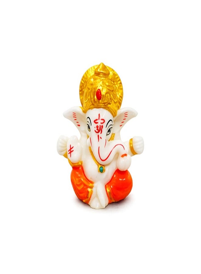 ADTOO Ganesha Idol Figurine for Car Dashboard and Home Decor, White and Orange with Golden Crown, 2.5 Inch Multicolor. - Image 5