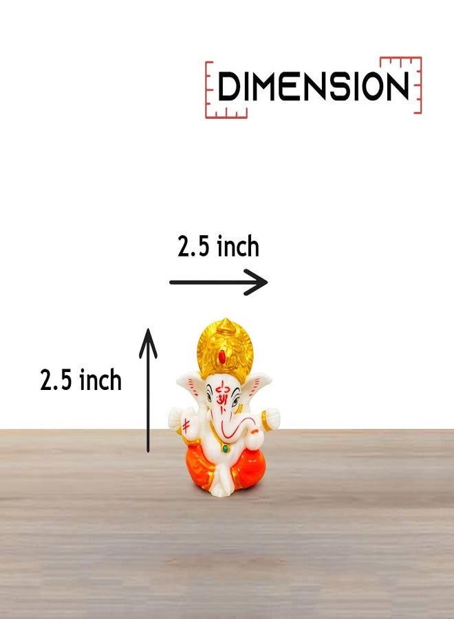 ADTOO Ganesha Idol Figurine for Car Dashboard and Home Decor, White and Orange with Golden Crown, 2.5 Inch Multicolor. - Image 4