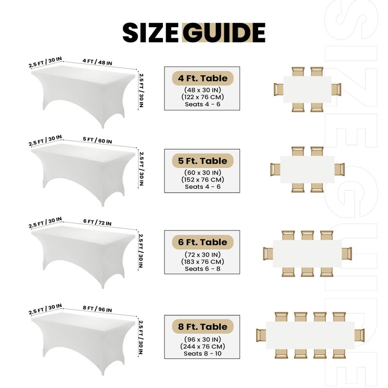 Utopia Kitchen 6ft Spandex Table Cloth Rectangle [2 Pack  White] 200GSM Premium Stretch  Lycra  Washable and Wrinkle Resistant Table Cover Fitted for Event  Wedding  Banquet [72Lx30Wx30H Inch] - Image 2