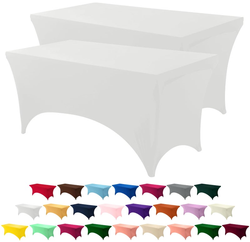 Utopia Kitchen 6ft Spandex Table Cloth Rectangle [2 Pack  White] 200GSM Premium Stretch  Lycra  Washable and Wrinkle Resistant Table Cover Fitted for Event  Wedding  Banquet [72Lx30Wx30H Inch] - Image 1