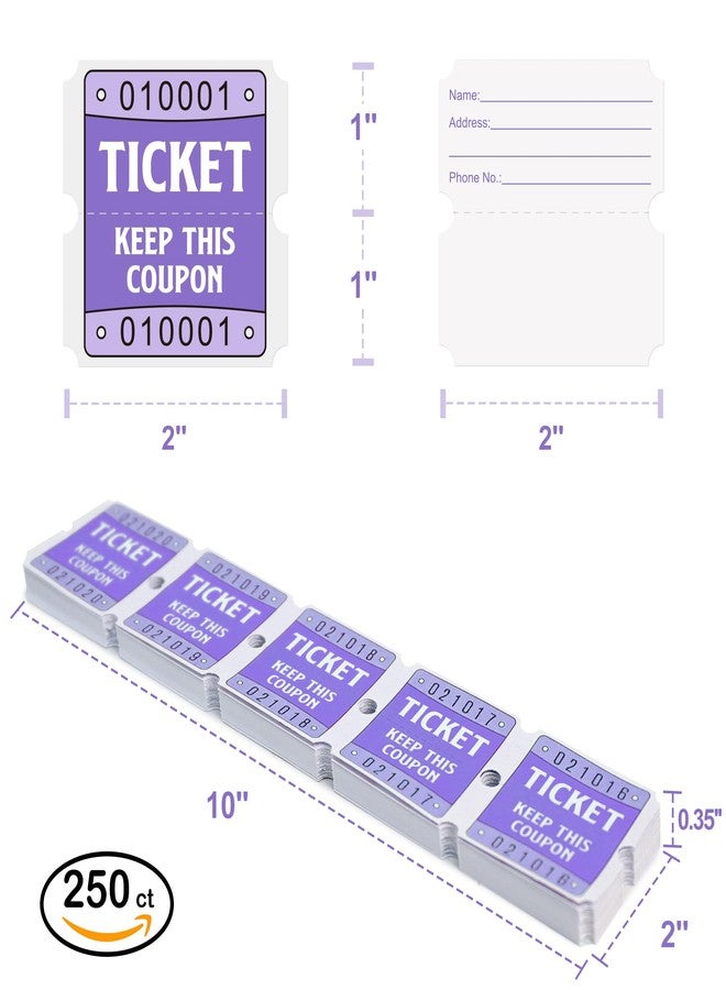 DGBDPACK 250 Raffle Tickets, 50/50 Raffle Tickets, Double Tickets for Festivals, Carnivals, School Events, Baby Showers, Summer Parties (Purple) - Image 2