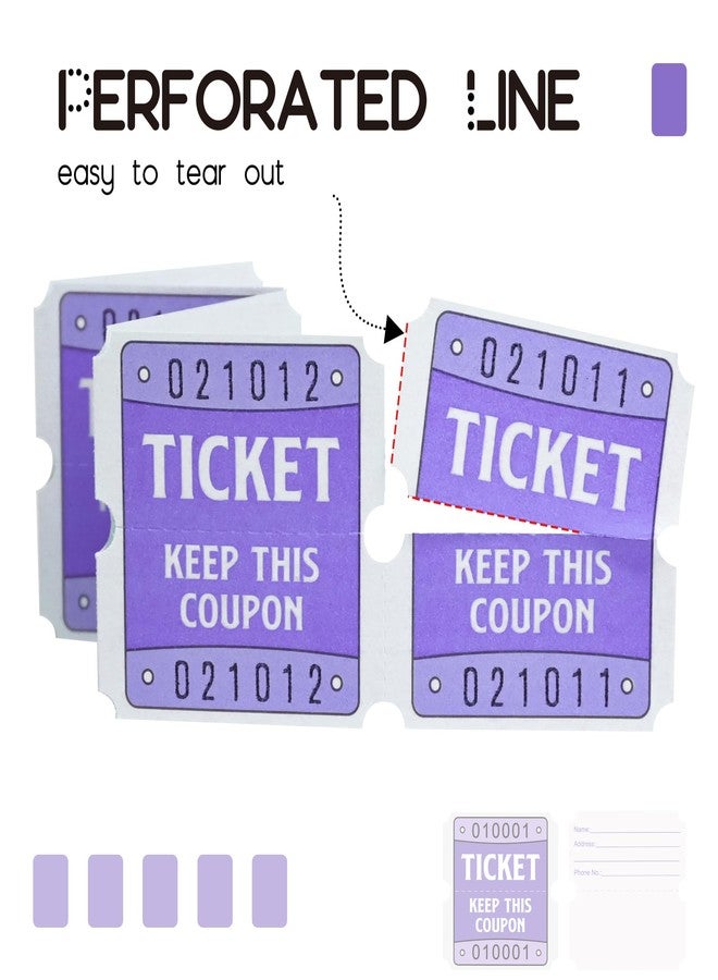 DGBDPACK 250 Raffle Tickets, 50/50 Raffle Tickets, Double Tickets for Festivals, Carnivals, School Events, Baby Showers, Summer Parties (Purple) - Image 3