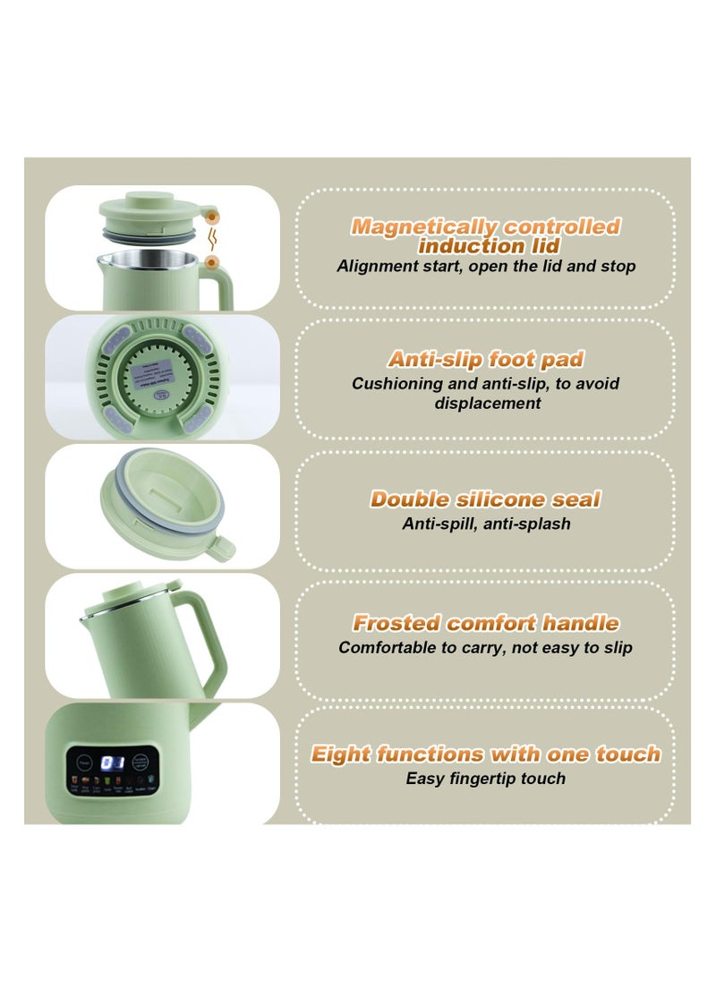 SYOSI - Small Soy Milk Maker, 21Oz Nut Milk Maker Machine, Automatic Nut Milk Maker, Homemade Almond Milk Maker, 10-Leaf Blades, Self-Clean, Keep Warm, Boil Water, Delay Start, Free Filtering (Green, 600ml) - Image 1