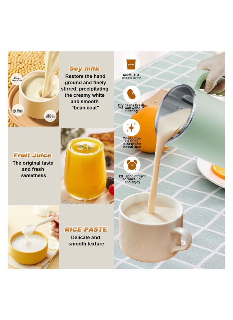 SYOSI - Small Soy Milk Maker, 21Oz Nut Milk Maker Machine, Automatic Nut Milk Maker, Homemade Almond Milk Maker, 10-Leaf Blades, Self-Clean, Keep Warm, Boil Water, Delay Start, Free Filtering (Green, 600ml) - Image 1