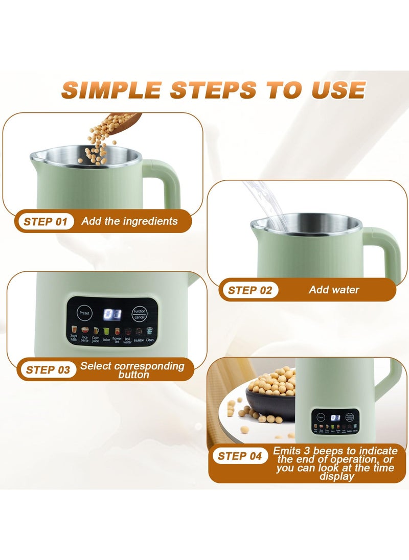 SYOSI - Small Soy Milk Maker, 21Oz Nut Milk Maker Machine, Automatic Nut Milk Maker, Homemade Almond Milk Maker, 10-Leaf Blades, Self-Clean, Keep Warm, Boil Water, Delay Start, Free Filtering (Green, 600ml) - Image 1