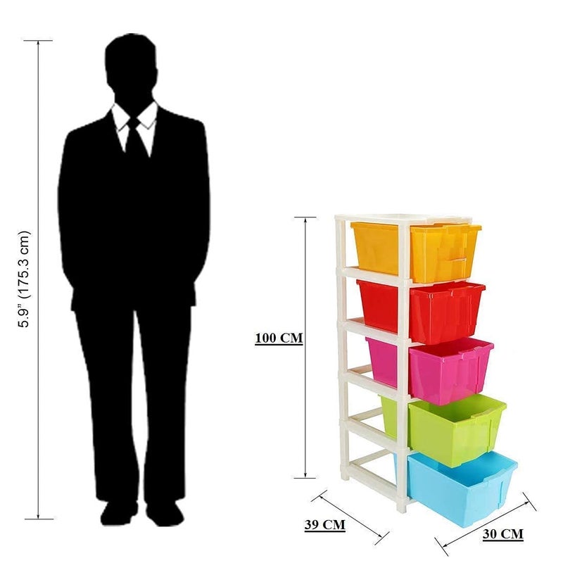 OANGO Plastic Drawer Organizer Self Standard Rectangular Multi Purpose Modular Drawer System Large Chest of Drawer Organizer for Home Office Multi Color 5 Layer_Drawer - Image 3