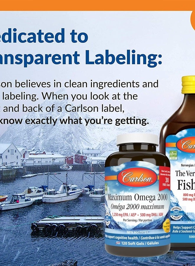 Carlson زيت كبد السمك، 1100 ملغ أوميغا-3، بالإضافة إلى فيتامينات أ و د3، زيت كبد سمك القد النرويجي البري، زيت سمك نوردك المستدام، بنكهة الليمون، 500 مل (16.9 أونصة سائلة) - Image 5