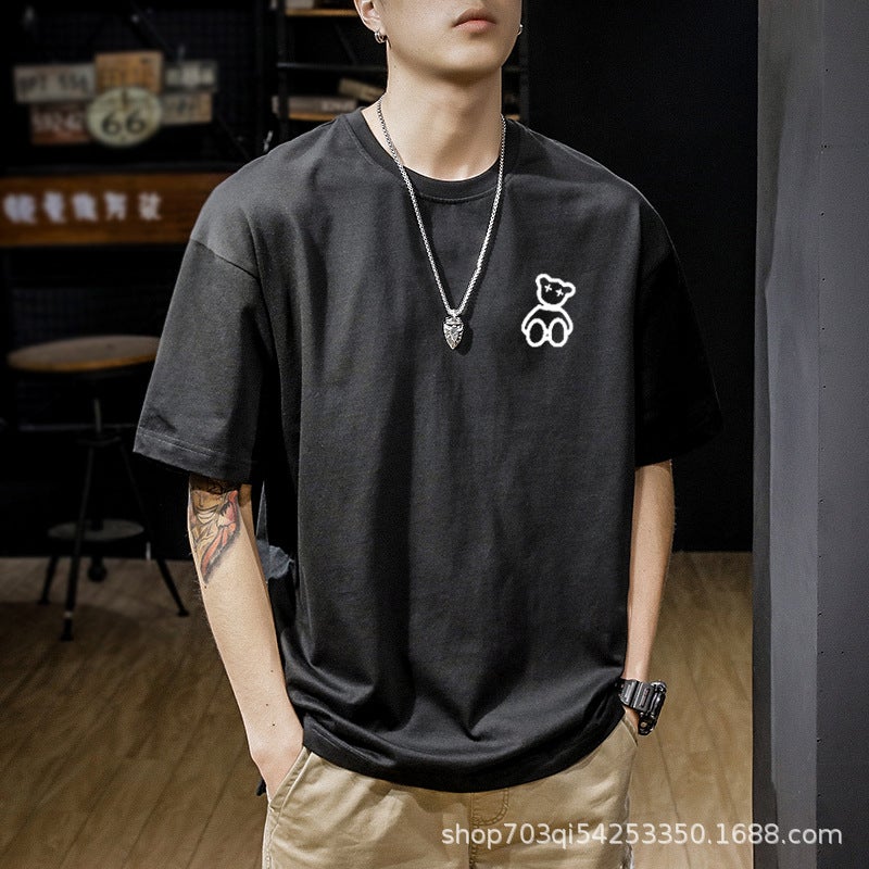 2023 new T-shirt boys summer pure cotton all-match half sleeve ins fashion brand loose Youth student short sleeve clothes - Image 1