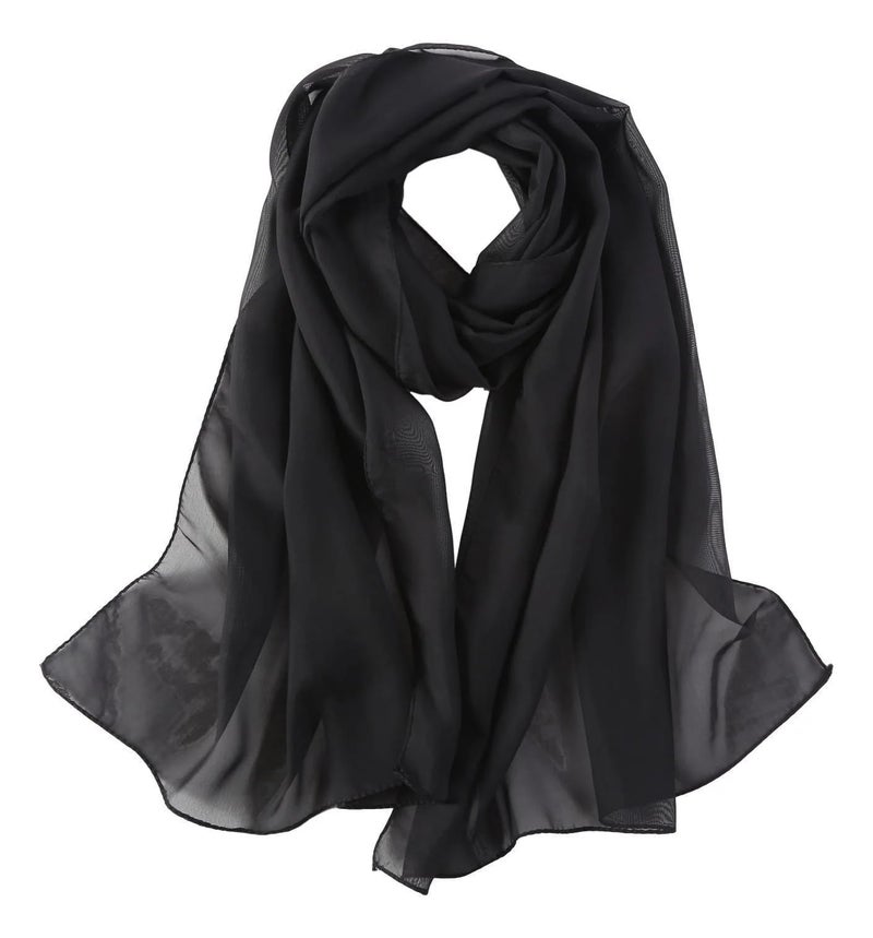 OVOY Sheer-Silk-Scarf for Women Black Long Scarf Chiffon Shawl Wrap for Evening Dresses Wedding Party Dress Accessory - Image 2