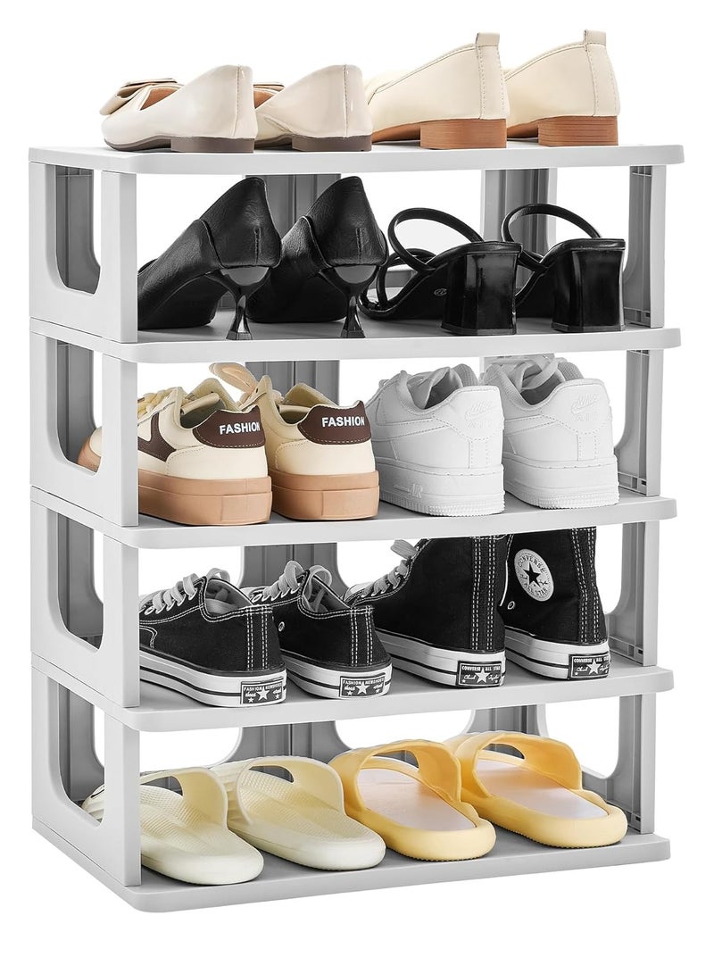 XiuWoo 5-Tier Widen Height-Adjustable Shoe Rack, Vertical Shoe Storage, Closet Shoe Shelf, Stairs Shoe Organizer, Tall Shoe Stand for Corridor, Living Room Bedroom with Adjustable Divider - Image 1