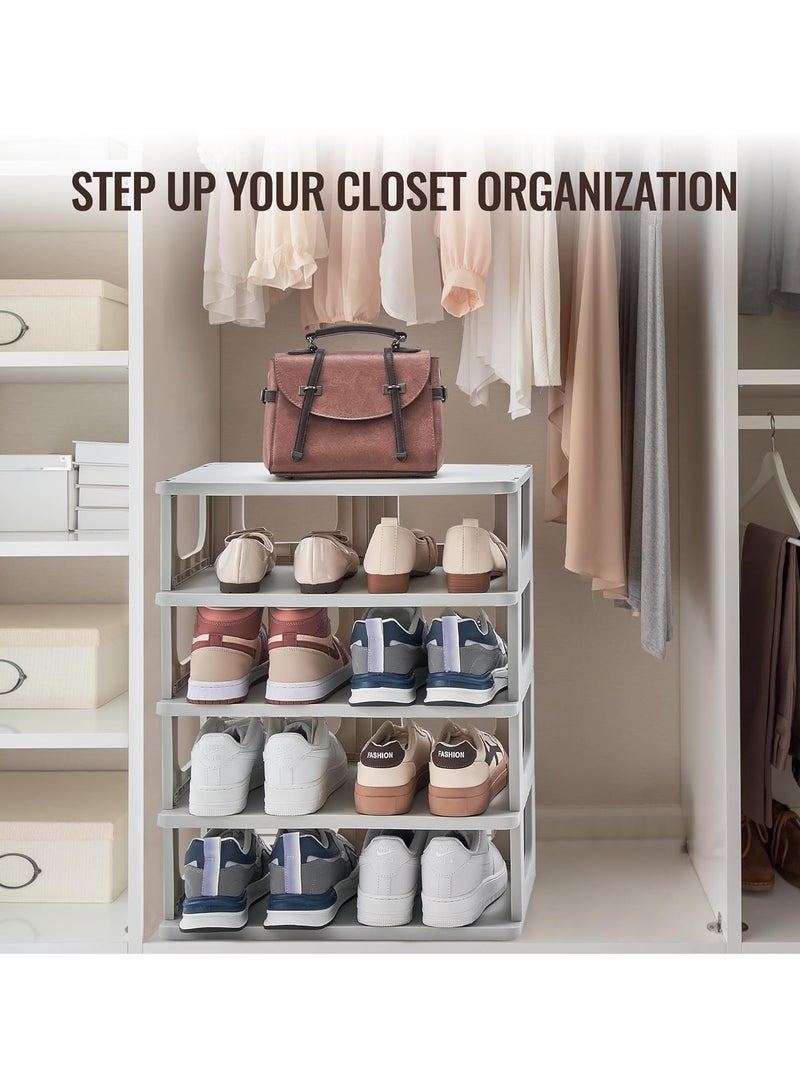 XiuWoo 5-Tier Widen Height-Adjustable Shoe Rack, Vertical Shoe Storage, Closet Shoe Shelf, Stairs Shoe Organizer, Tall Shoe Stand for Corridor, Living Room Bedroom with Adjustable Divider - Image 5