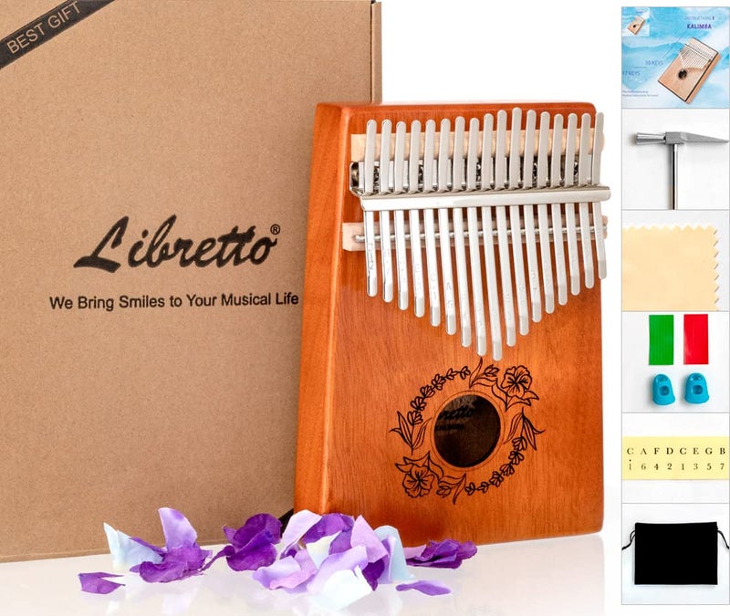 Libretto Kalimba Solid Wood Thumb Piano 17 Keys, Portable Mbira Finger Piano with Tune Hammer, Flannel Bag, Manual, Cleaning Cloth, Finger Covers, and Stickers, Great Gift for Kids and Adult Beginners - Image 1