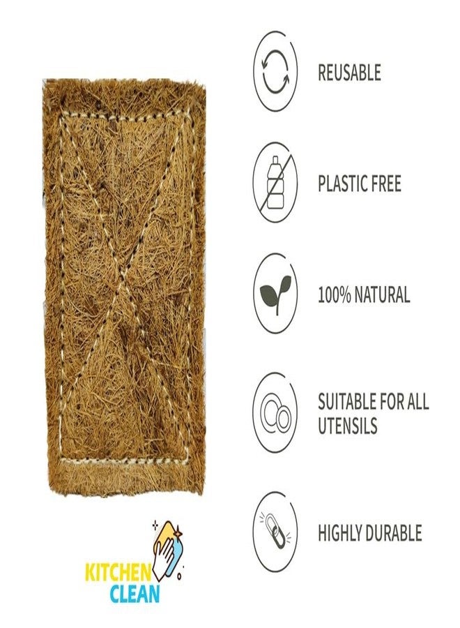 Kitchen Clean ™ 5 Pcs Large Coconut Coir Juna Scrub | Stitched Coconut Juna Natural | Eco-Friendly Dish wash Scrubber | Nariyal Scrub Natural Juna (Brown, Large 4x6 inch, Pack of 5 Pcs) - Image 5