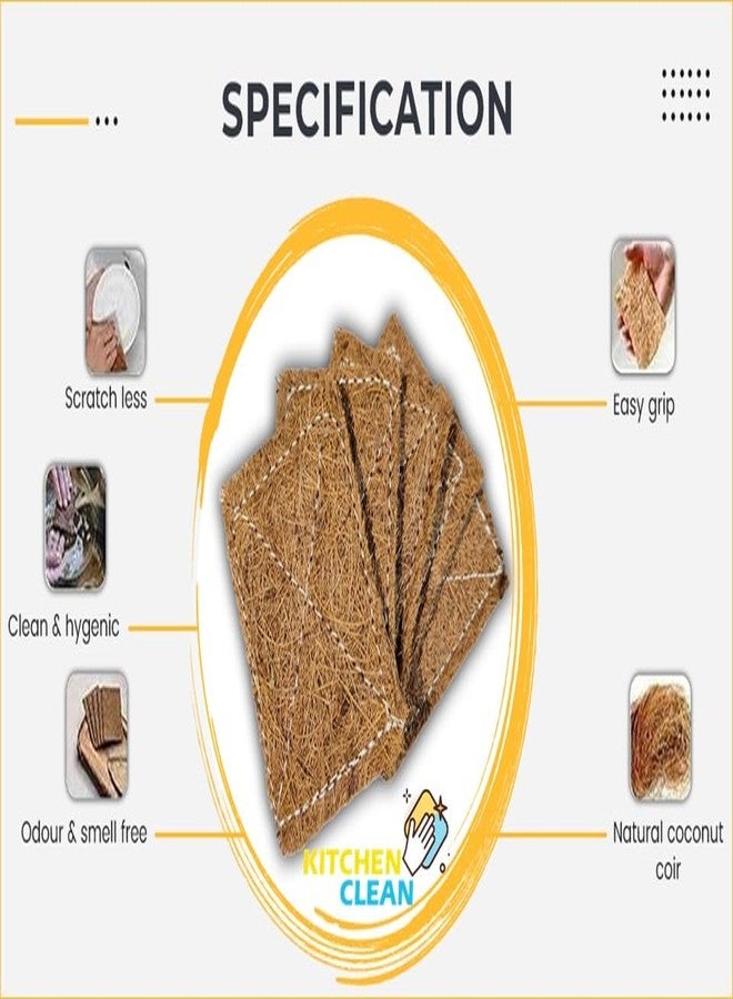 Kitchen Clean ™ 5 Pcs Large Coconut Coir Juna Scrub | Stitched Coconut Juna Natural | Eco-Friendly Dish wash Scrubber | Nariyal Scrub Natural Juna (Brown, Large 4x6 inch, Pack of 5 Pcs) - Image 3