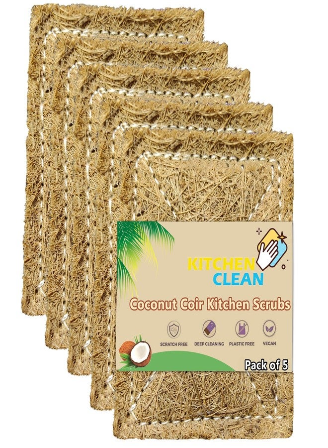 Kitchen Clean ™ 5 Pcs Large Coconut Coir Juna Scrub | Stitched Coconut Juna Natural | Eco-Friendly Dish wash Scrubber | Nariyal Scrub Natural Juna (Brown, Large 4x6 inch, Pack of 5 Pcs) - Image 1