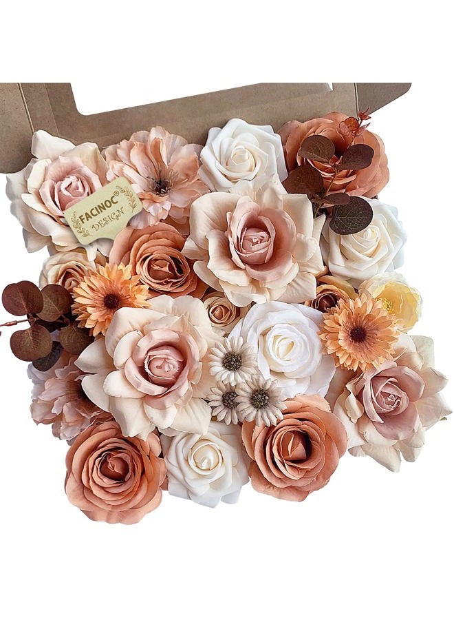 FACINOC Roses Artificial Flowers Bouquet Combo Box Set for DIY Wedding Centerpieces for Table Bridal Baby Shower Party Decorations Fake Silk Floral Arrangements for Home Decor Indoor Peach Pink - Image 1