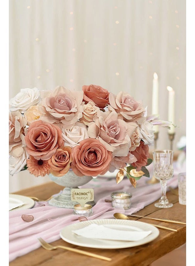 FACINOC Roses Artificial Flowers Bouquet Combo Box Set for DIY Wedding Centerpieces for Table Bridal Baby Shower Party Decorations Fake Silk Floral Arrangements for Home Decor Indoor Peach Pink - Image 5