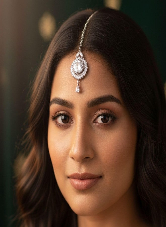 ZEELLO Maang Tikka for Women & Girls | Hair Accessory | American Diamond (AD) Studded Bridal Wedding Jewelry,Trending Style - Image 4