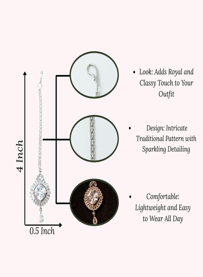 ZEELLO Maang Tikka for Women & Girls | Hair Accessory | American Diamond (AD) Studded Bridal Wedding Jewelry,Trending Style - Image 5