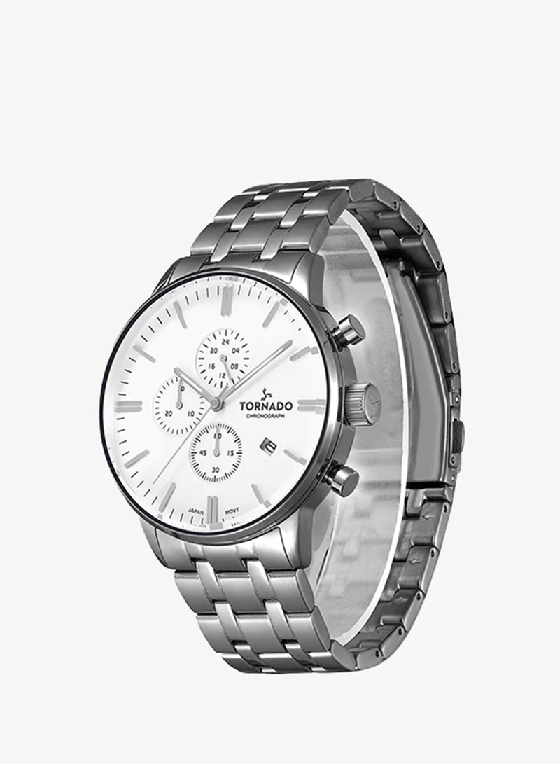 TORNADO Men's Solid stainless steel with Polished and brushed links. Chronograph Watch T6102-SBSS - 43mm mm