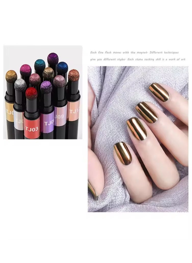 Nail Art Glitter Mirror Powder Air Cushion Magic Pen Effect Chrome Pigment For Decorations UV Gel Polish Dust Nail Decor