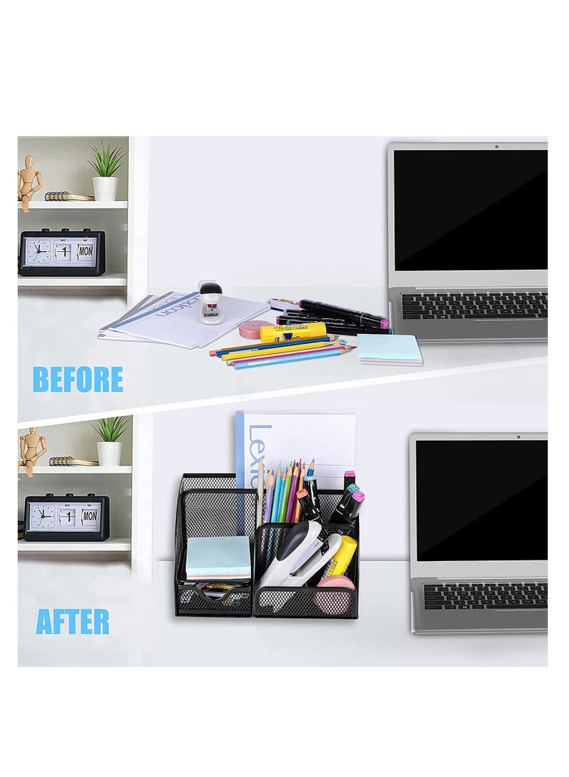 MARKQ منظم مكتب، حامل أقلام متعدد الوظائف على شكل شبكة مع 6 أقسام ودرج واحد، حامل أدوات مكتبية أسود للمنزل واللوازم المكتبية والمدرسة والفصول الدراسية وورشة العمل - Image 4